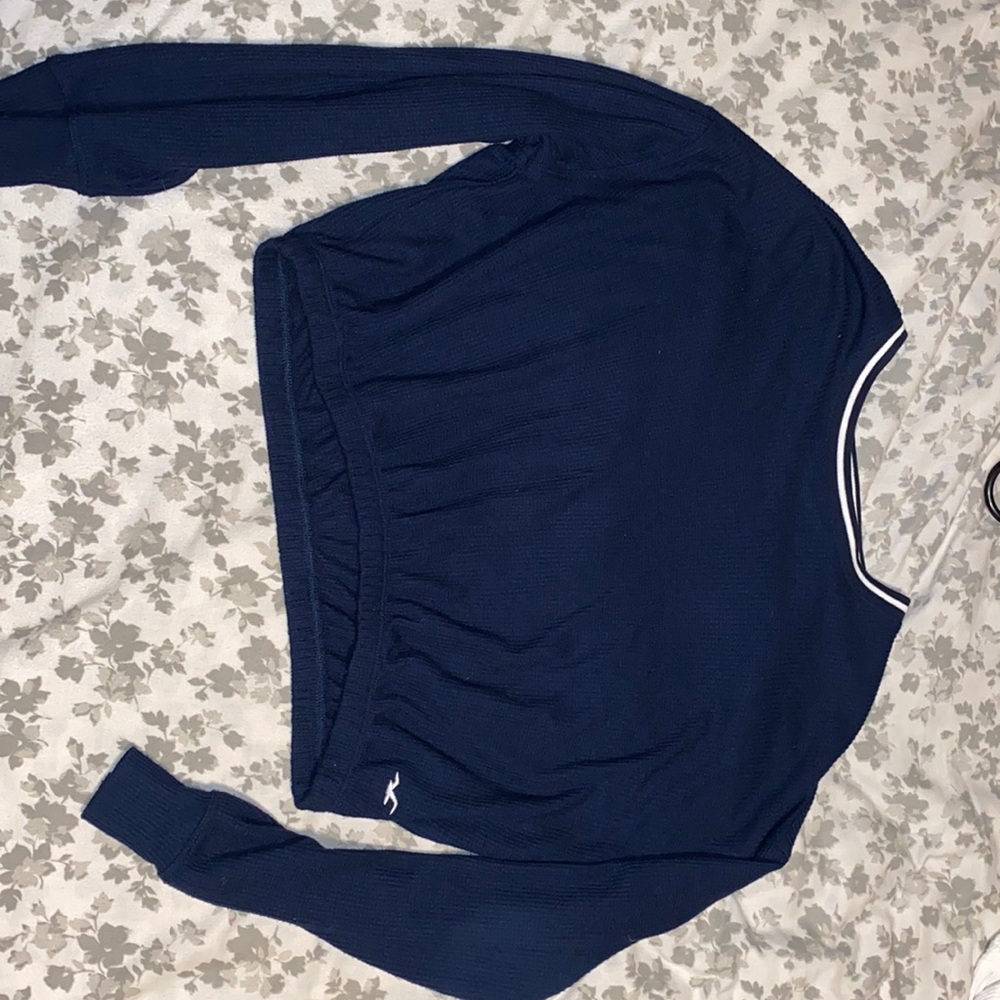 Hollister Navy blue sinched long sleeve waffle knit sweater